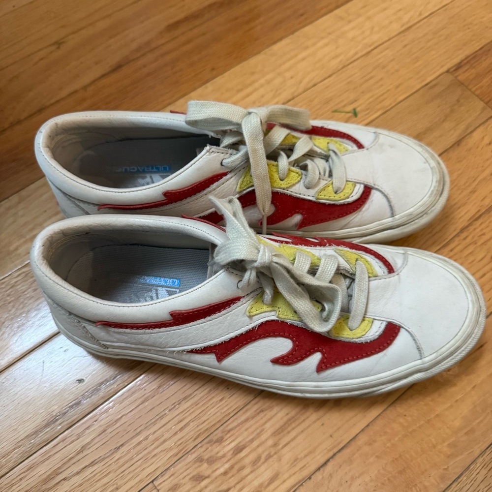 Vans Red and Yellow Sneakers Classic Lace-Up Design Flamethrower